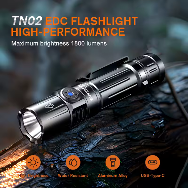 SUPERFIRE TN02 Magnetic Rechargeable Tactical Flashlight - 1800LM LED Torch