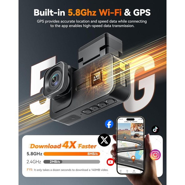 WOLFBOX X5 3 Channel 4K Dash Cam - STARVIS 2 IMX678, 4K+2.5K+1080P