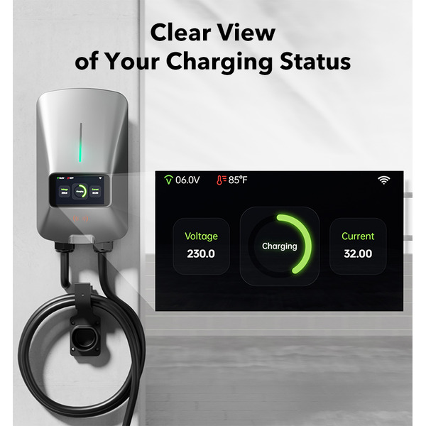 WOLFBOX 7kW WiFi Smart EV Charger - 7.6m Cable, 230V AC Single-Phase