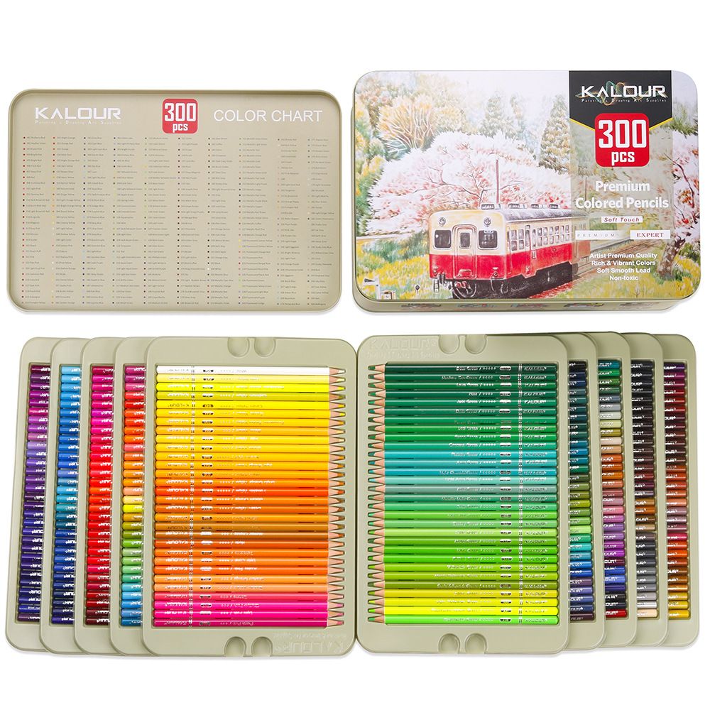 KALOUR 300 Color Pencil Tin Box Set - Extensive Collection of 300 Pencils