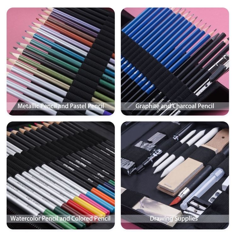 KALOUR 83 Mixed Pencil Drawing Set in Nylon Case - Complete Sketching Set