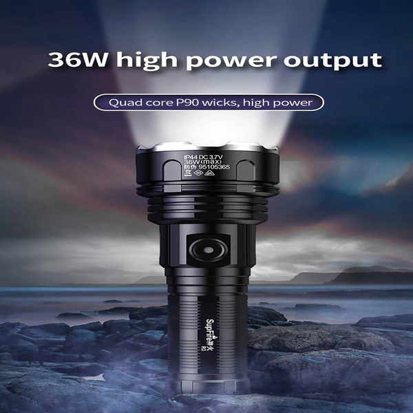 SUPERFIRE R3 Rechargeable LED Flashlight - 2700 Lumens, 36W, 5 Light Modes