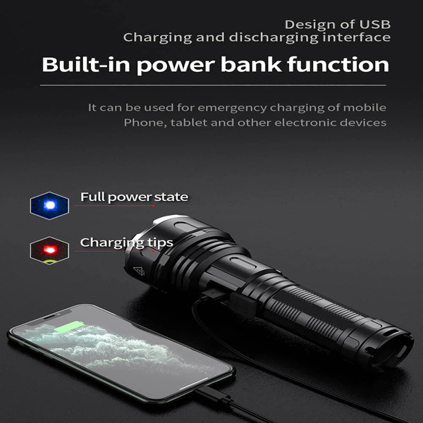 SUPERFIRE R3 Rechargeable LED Flashlight - 2700 Lumens, 36W, 5 Light Modes