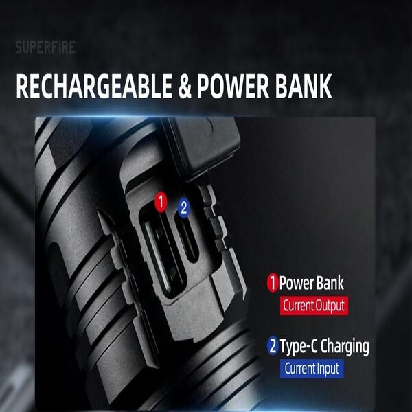 SUPERFIRE V8-S Rechargeable Bright Light Zoomable LED Torch 2000 Lumens