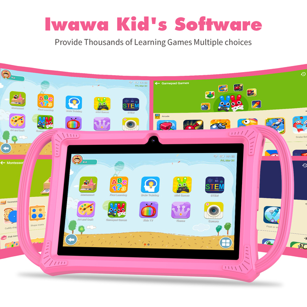 PRITOM K7 Pro Kids Tablet - 7" 4GB RAM, 32GB ROM, Case with Side Handles - Pink