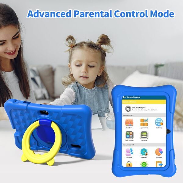 Pritom Smart Tablet for Kids 7" with WiFi 2GB RAM 32GB ROM Parental Control - Blue