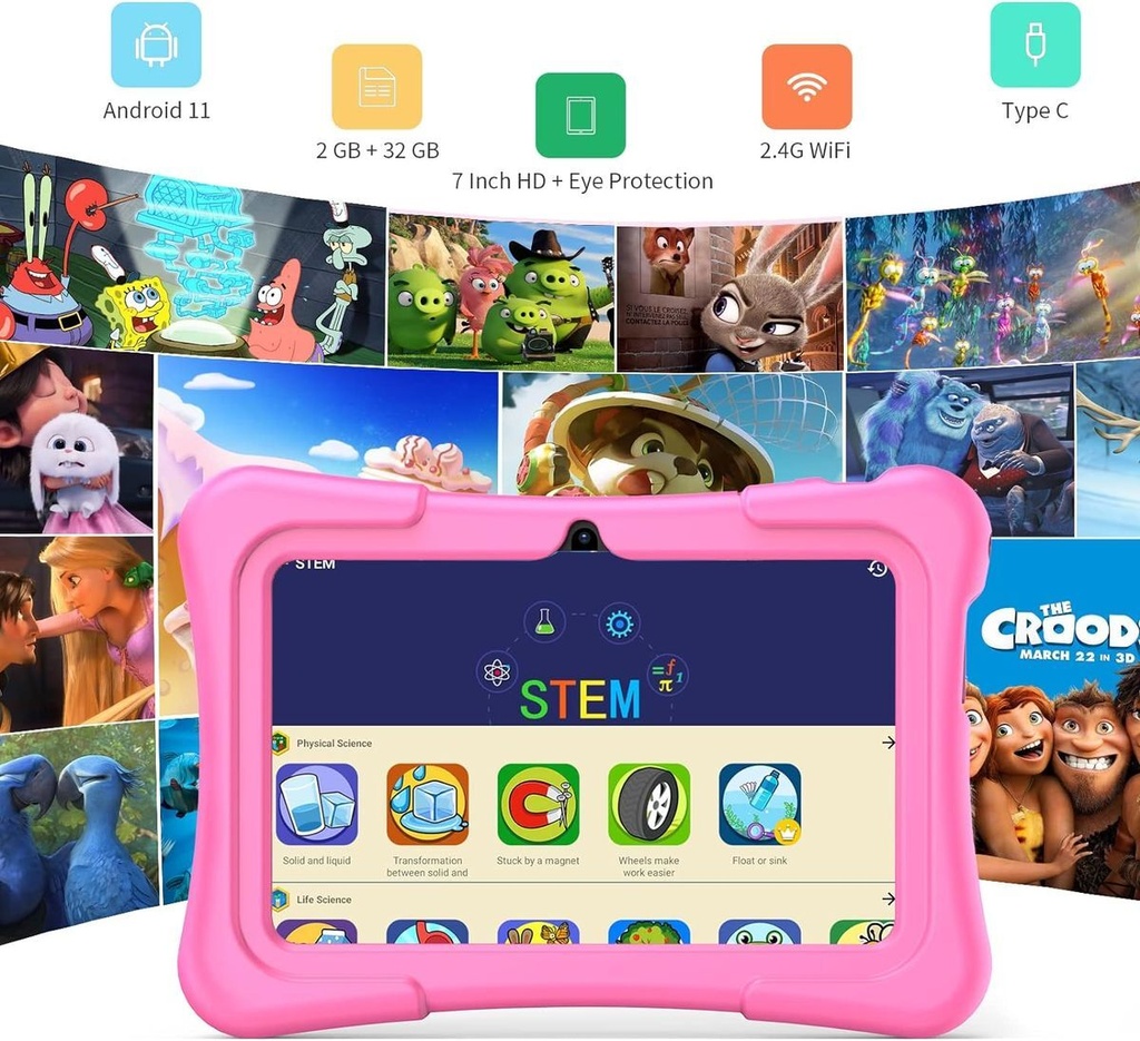 Pritom Smart Tablet for Kids 7" with WiFi 2GB RAM 32GB ROM Parental Control - Pink
