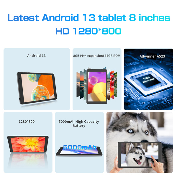 Pritom Tab 8 Pro 8GB RAM 64GB ROM Tablet 8" IPS Display - Grey