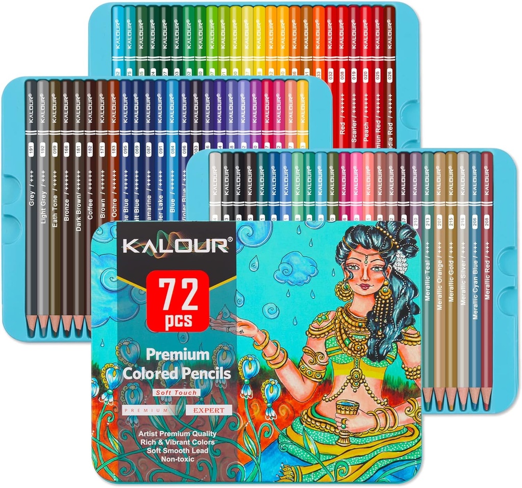 KALOUR 72 Premium Colored Pencils, Artists Soft Core Vibrant Color