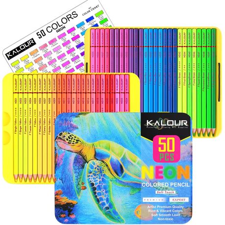 KALOUR 50 NEON Color Pencil Tin Box Set - Vibrant Neon Colored Pencils
