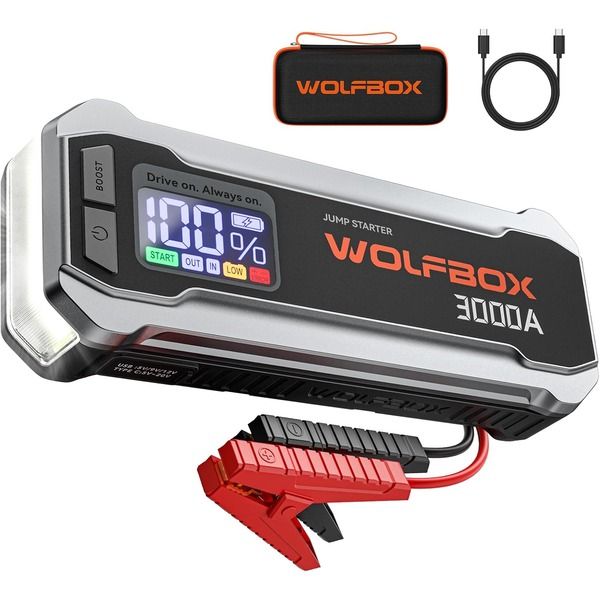Wolfbox 3000A Jump Starter - 12V Car Battery Jump Starter, 65W Quick Charge