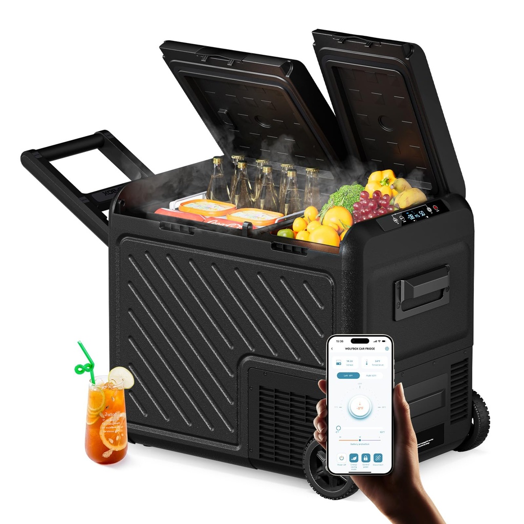 WOLFBOX 12V Car Fridge Freezer - 45L Dual-Zone Portable Electric Cooler