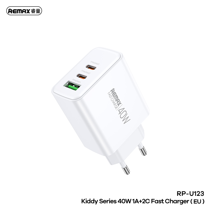 Charger REMAX 40W Fast Charger 1A+2C RP-U123 EU Kiddy Series 